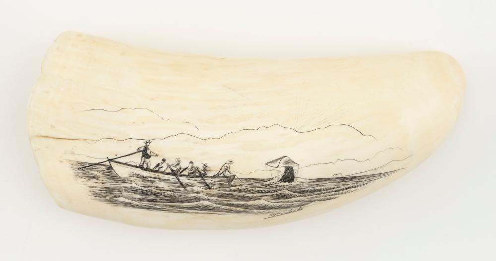 * ENGRAVED WHALE'S TOOTH DEPICTING