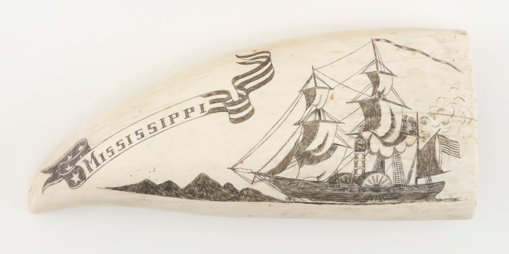  ENGRAVED WHALE S TOOTH DEPICTING 34f241