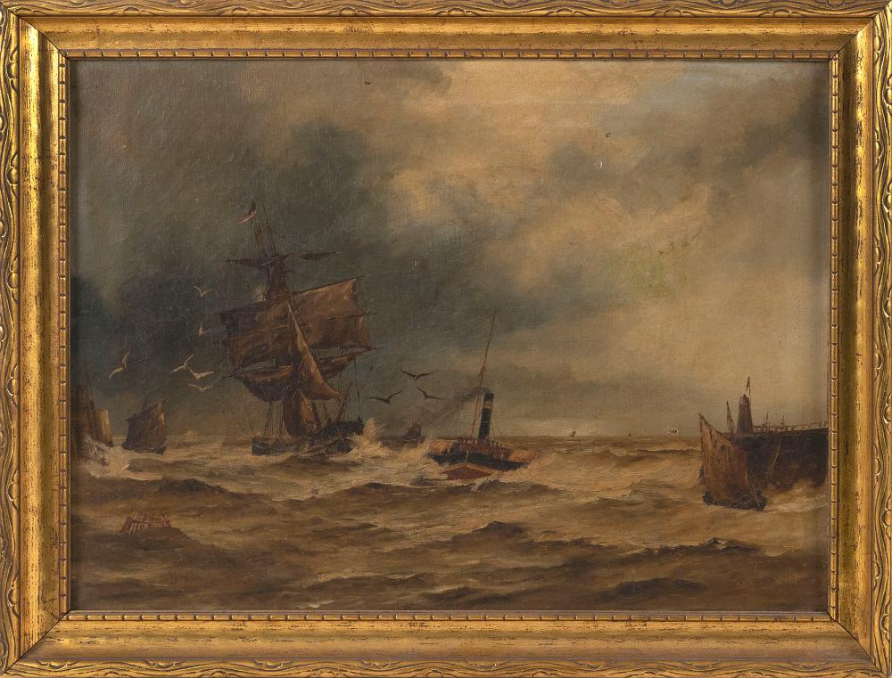 MARITIME PAINTING DEPICTING A HARBOR