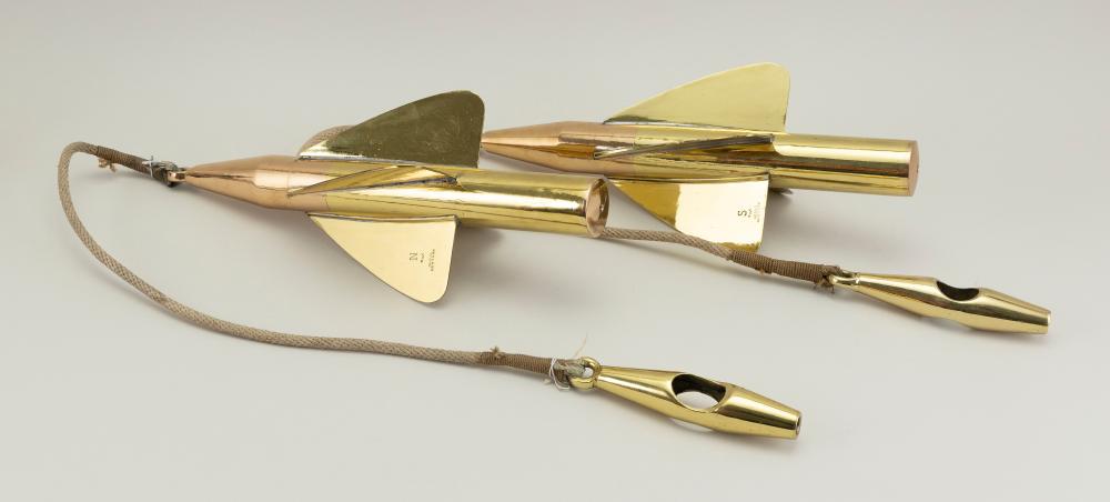 TWO BRASS PROPELLERS FROM A TAFFRAIL