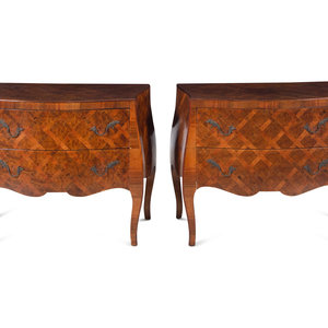 A Pair of Italian Parquetry Commodini
Circa