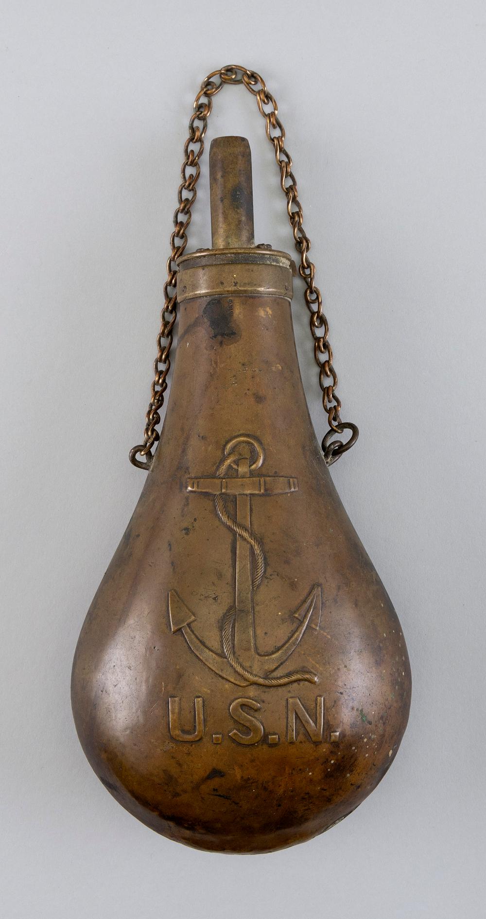 U.S. NAVY COPPER POWDER FLASK 19TH