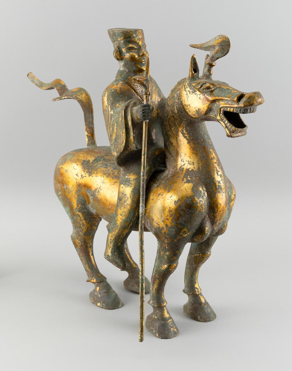 CHINESE GILT METAL HORSE AND RIDER 34cc84