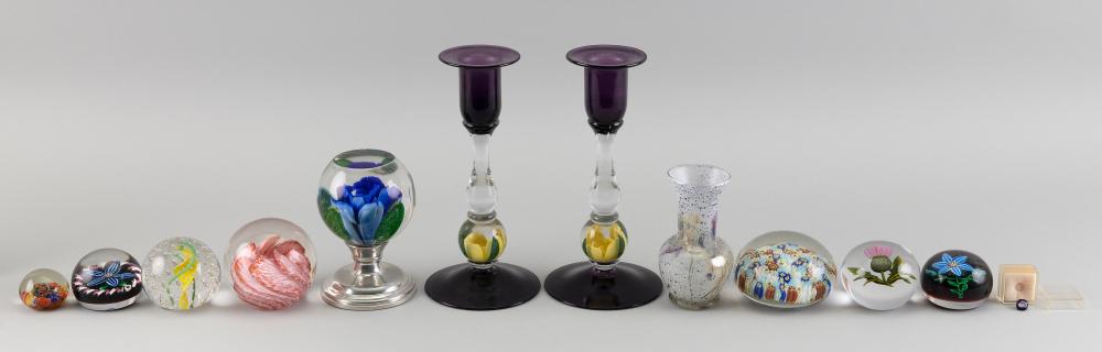 TWELVE PAPERWEIGHTS AND GLASS OBJECTS