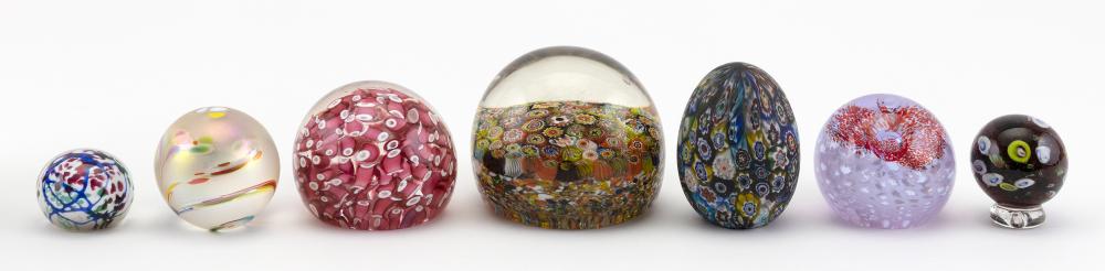 SEVEN GLASS PAPERWEIGHTS 20TH CENTURY