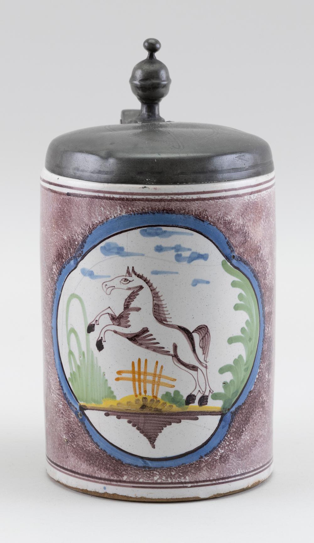 GERMAN PEWTER-MOUNTED STONEWARE