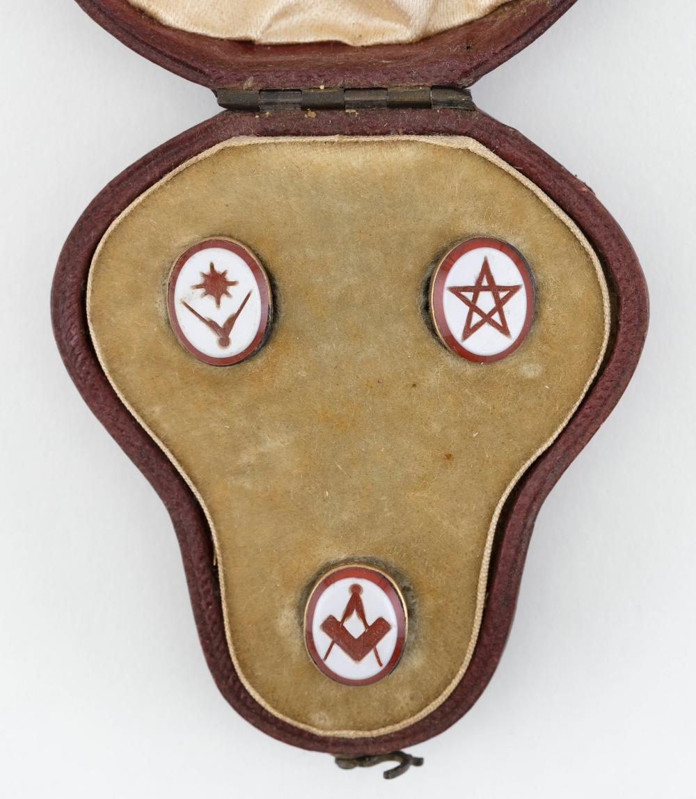 CASED SET OF THREE MASONIC AGATE