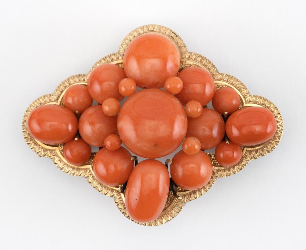 VICTORIAN GOLD AND CORAL BROOCH
