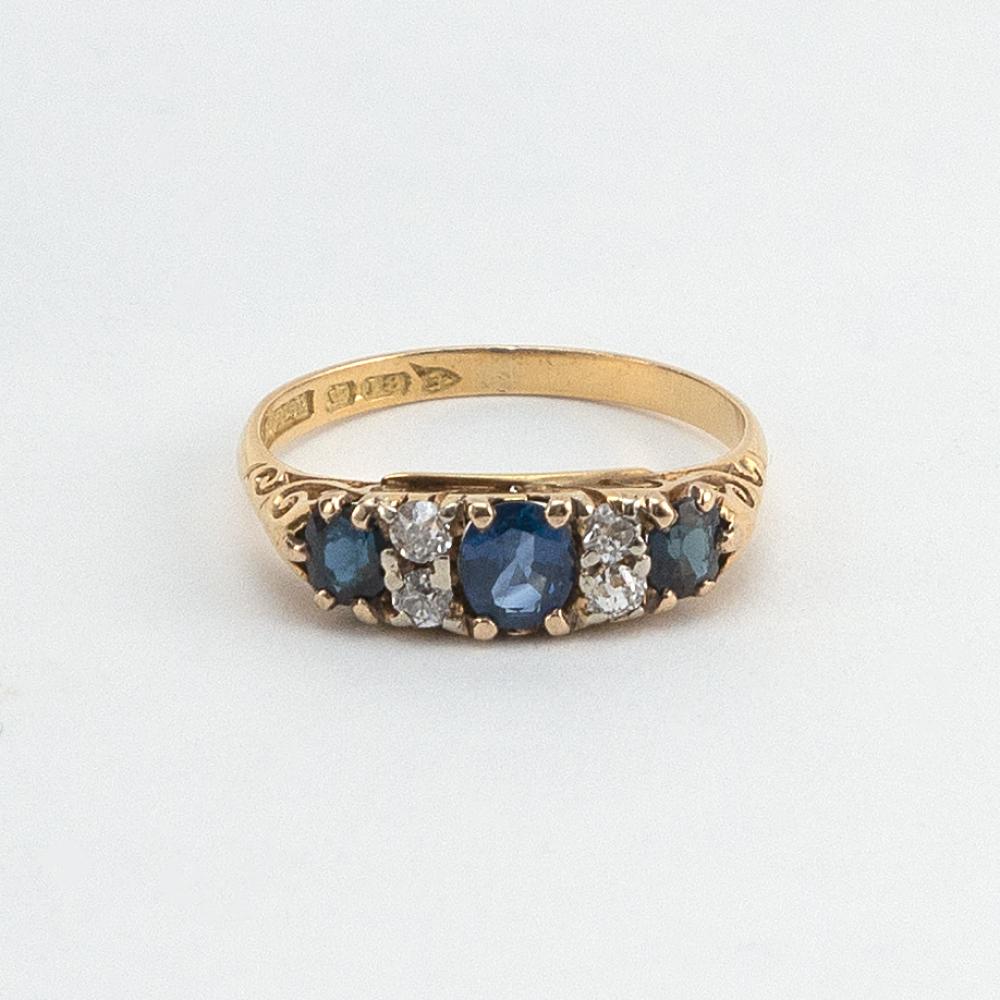 ENGLISH 18KT GOLD, SAPPHIRE AND