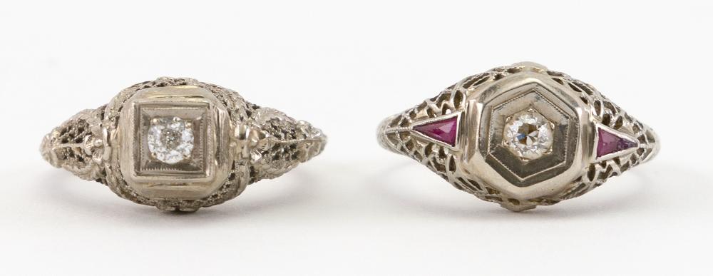 TWO ANTIQUE 18KT WHITE GOLD AND 34ce68