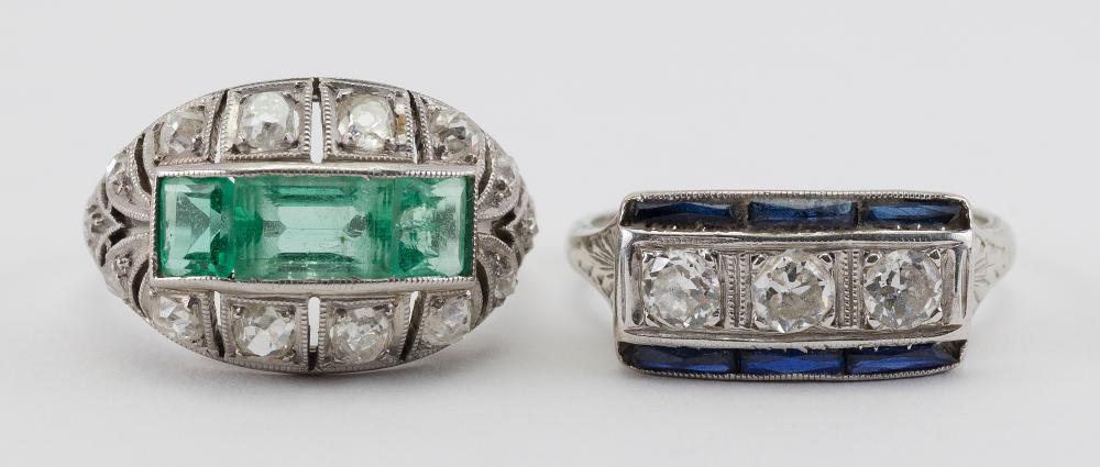 TWO ART DECO PLATINUM AND DIAMOND 34ce69