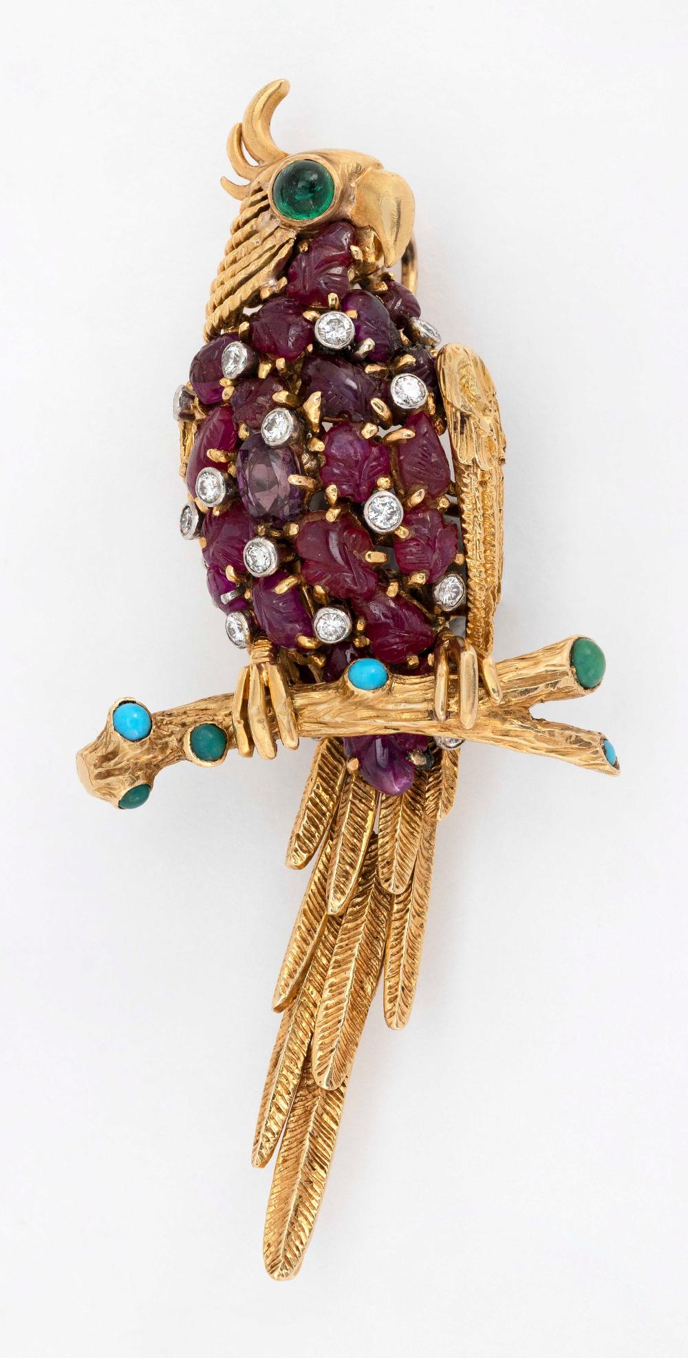 MARCHAK 18KT GOLD AND GEM-SET PARROT-FORM