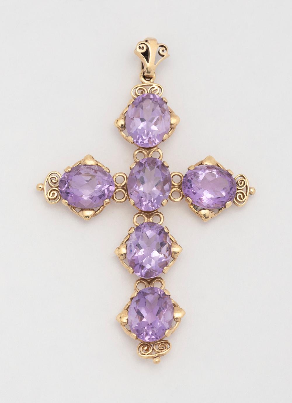 14KT GOLD AND AMETHYST CROSS PENDANT 34ceb2