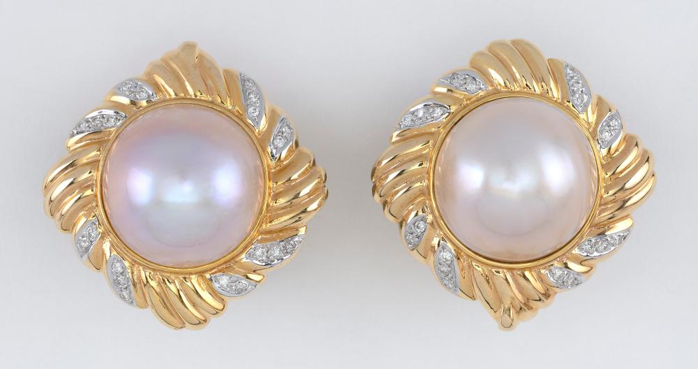 PAIR OF 14KT GOLD MABE PEARL AND 34cead
