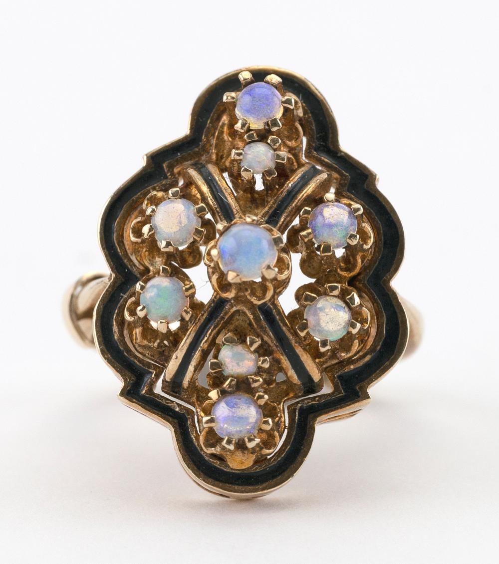 VINTAGE 14KT GOLD, OPAL AND BLACK