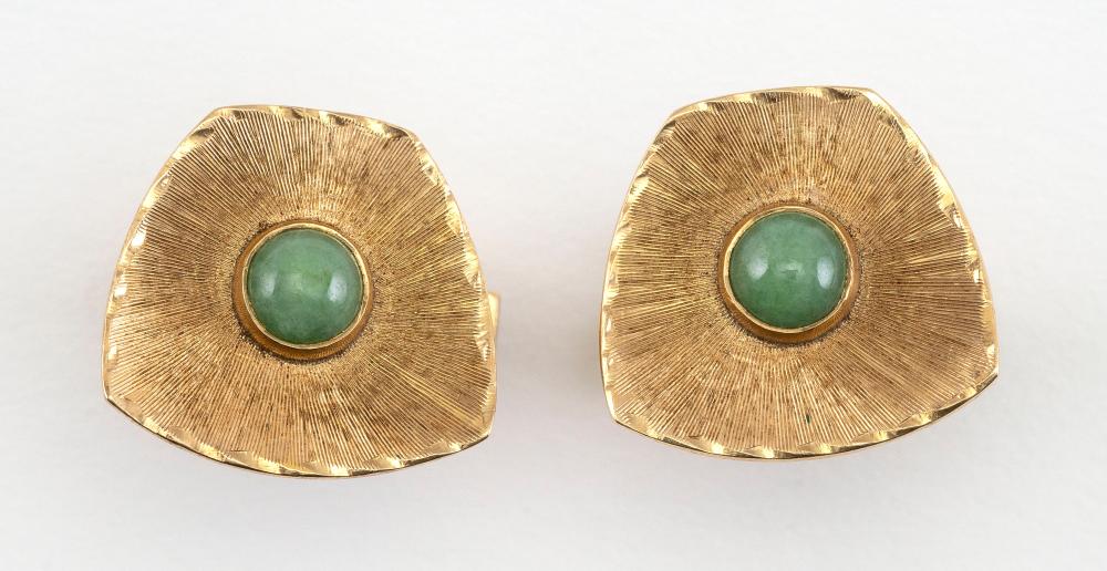 PAIR OF VINTAGE 14KT GOLD AND JADEITE