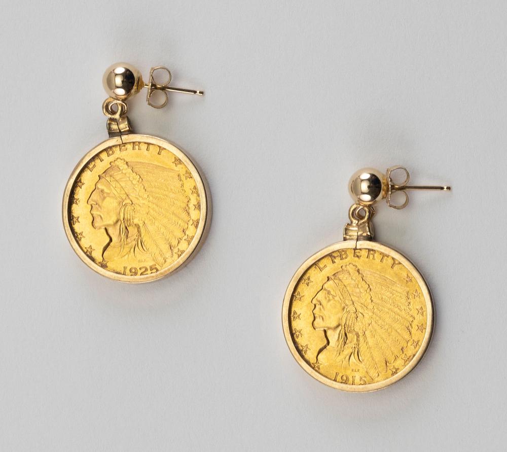 PAIR OF 14KT GOLD AND US TWO-AND-A-HALF