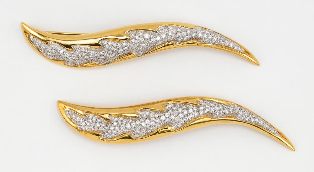 PAIR OF 18KT GOLD AND DIAMOND FLAME