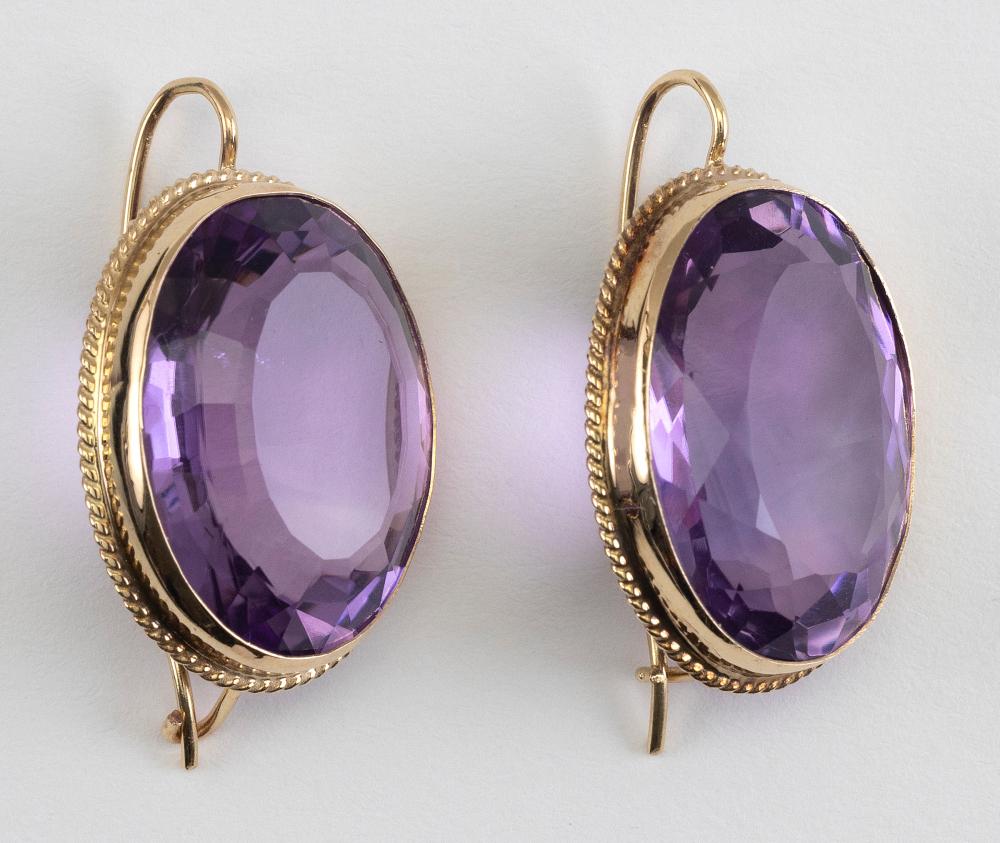PAIR OF 14KT GOLD AND AMETHYST