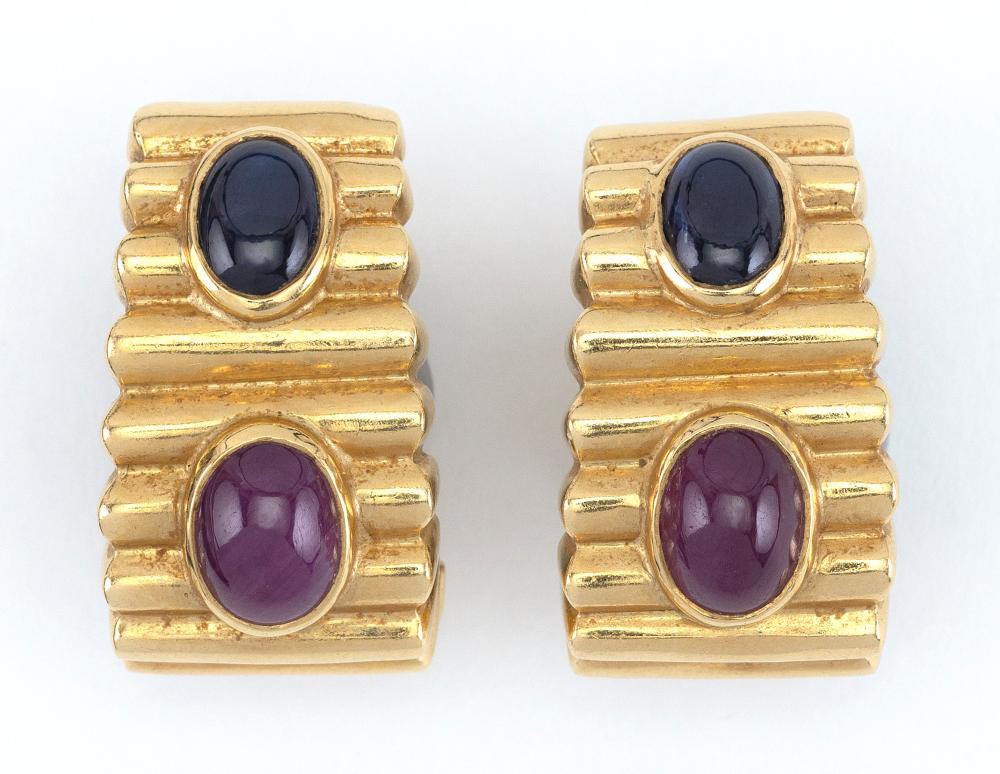 PAIR OF 18KT GOLD, SAPPHIRE AND