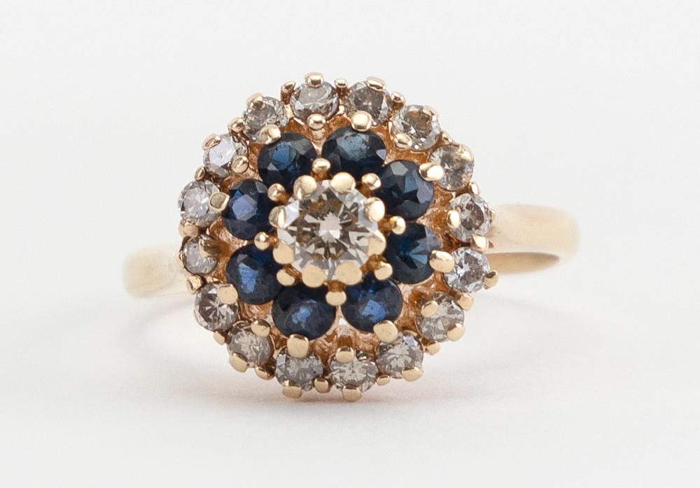 14KT GOLD, DIAMOND AND SAPPHIRE