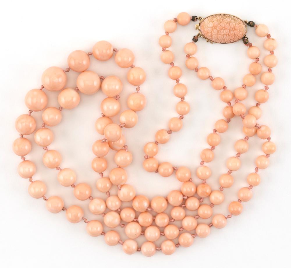 DOUBLE-STRAND CORAL BEAD NECKLACEDOUBLE-STRAND