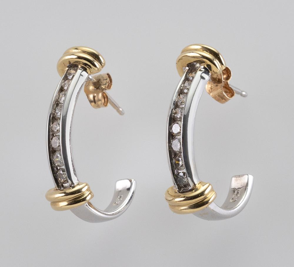 PAIR OF 14KT BICOLOR GOLD AND DIAMOND