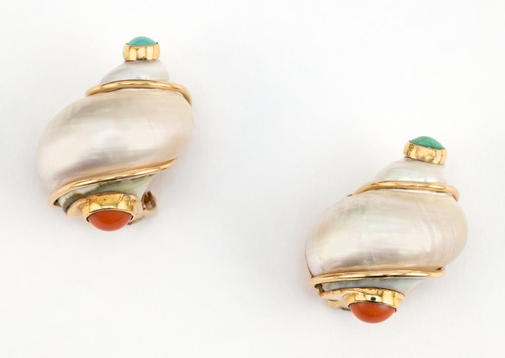 PAIR OF SEAMAN SCHEPPS 14KT GOLD,