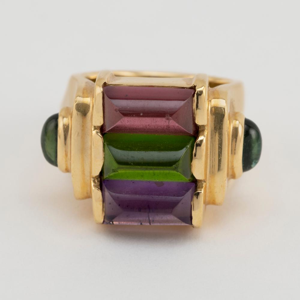 GOLD, TOURMALINE AND AMETHYST RING