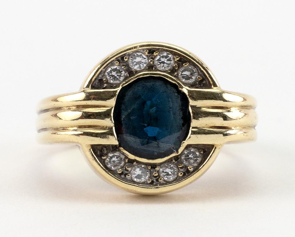 GOLD, SAPPHIRE AND DIAMOND RING