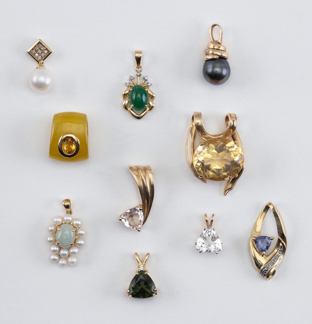 TEN GEM SET PENDANTS APPROX 16 05 34cf25