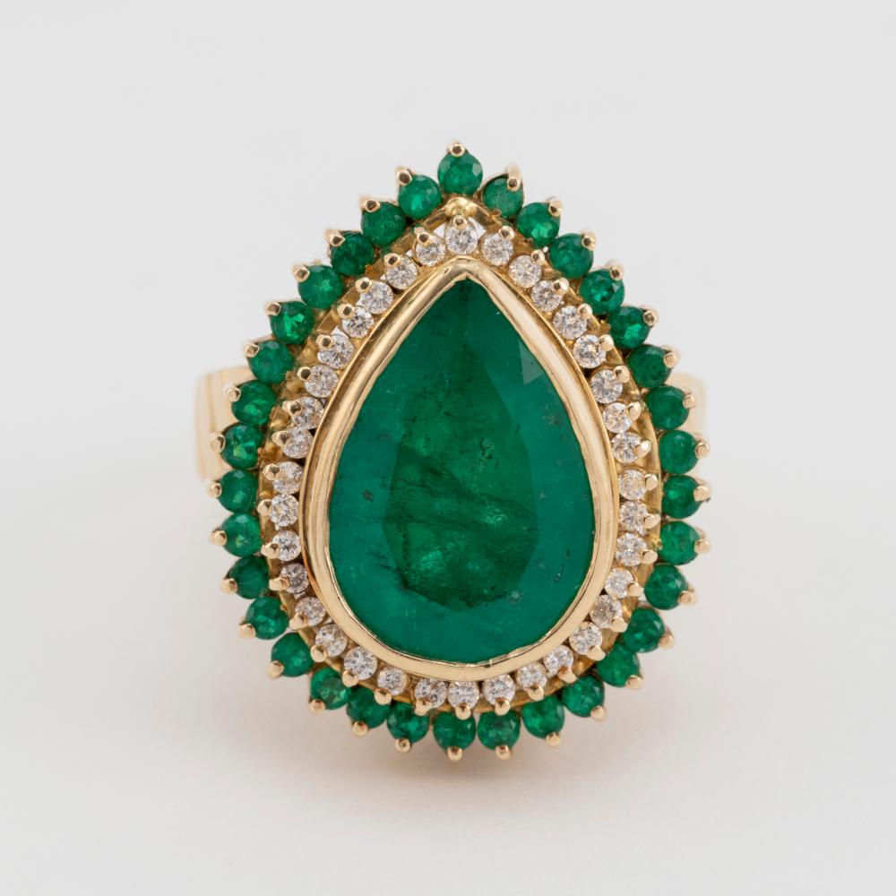 18KT GOLD, EMERALD AND DIAMOND