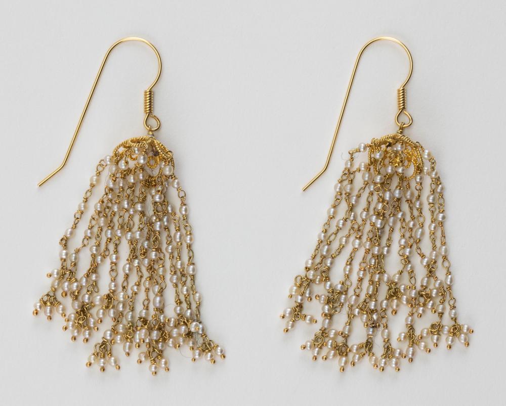 PAIR OF GOLD AND NATURAL PEARL