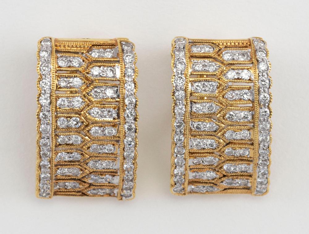 PAIR OF 18KT GOLD AND DIAMOND HUGGIE