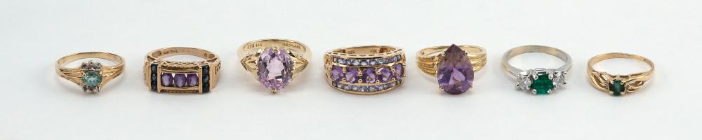 SIX GOLD AND GEM-SET RINGS APPROX.