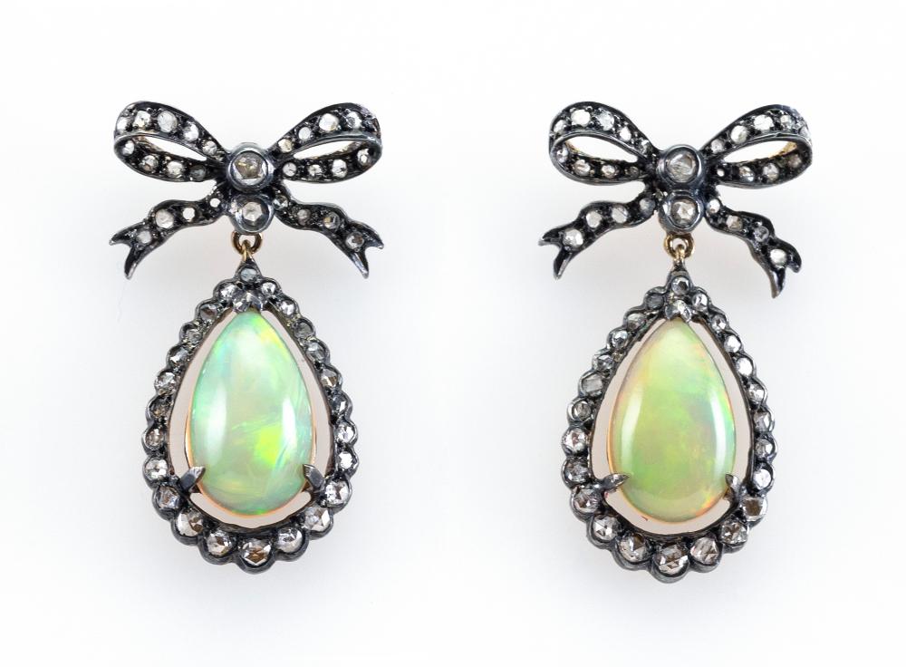 PAIR OF OPAL AND DIAMOND EARRINGSPAIR