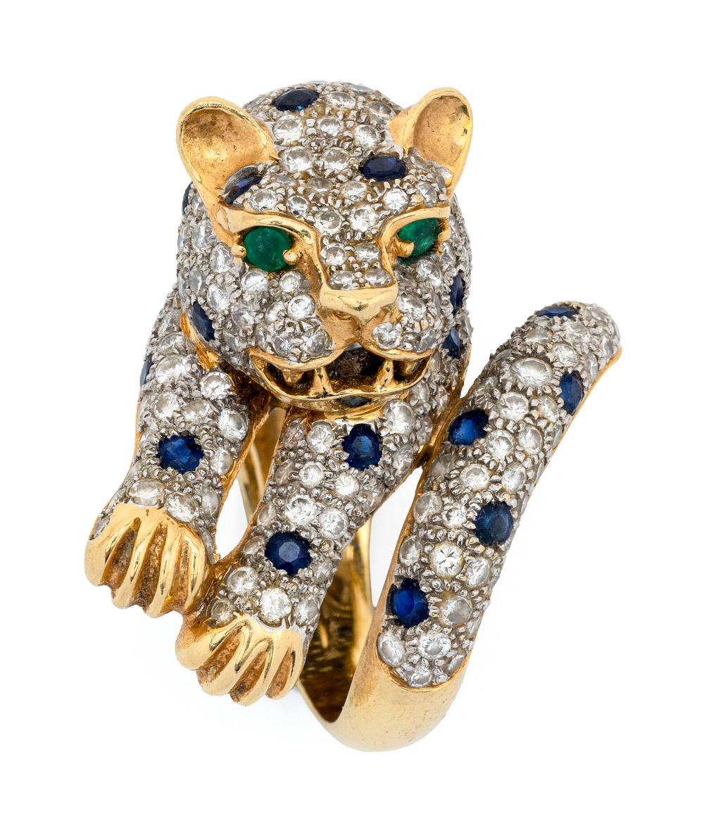 18KT GOLD, DIAMOND, SAPPHIRE AND