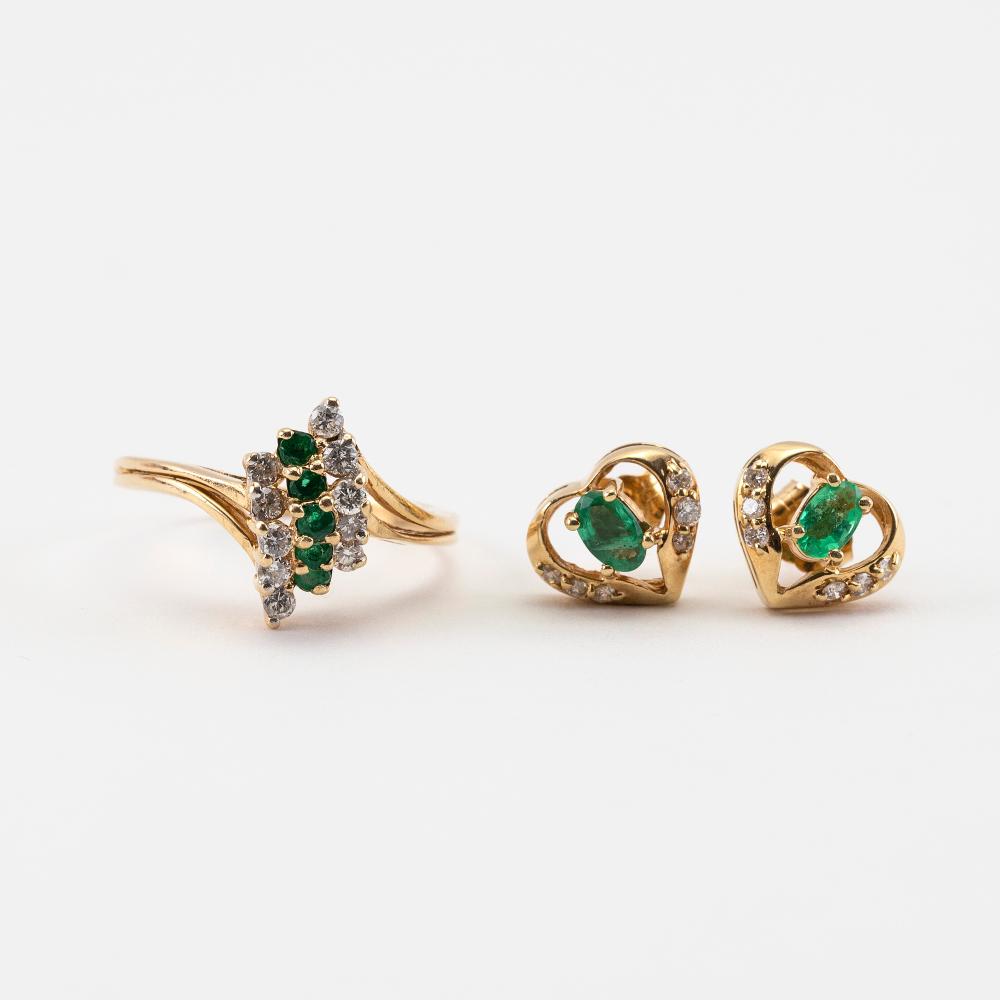 14KT GOLD, EMERALD AND DIAMOND