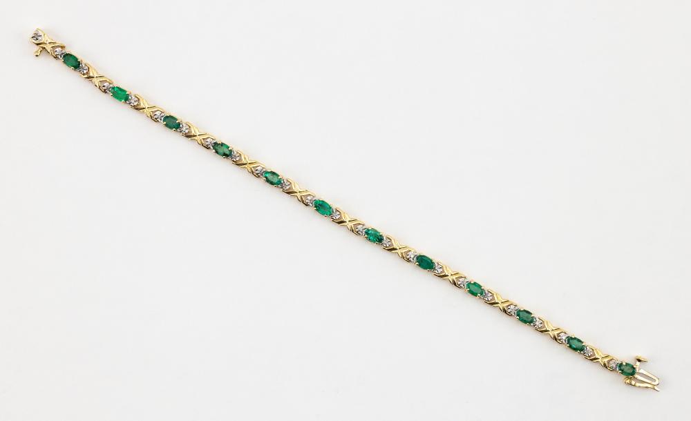 14KT GOLD, EMERALD AND DIAMOND