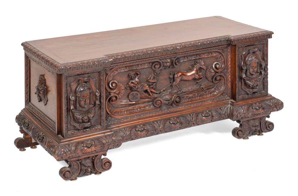 RELIEF CARVED LIFT TOP CHEST MID 19TH 34d00e