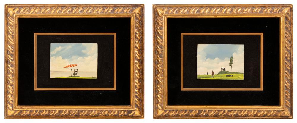 TWO MINIATURE PAINTINGS OILS ON