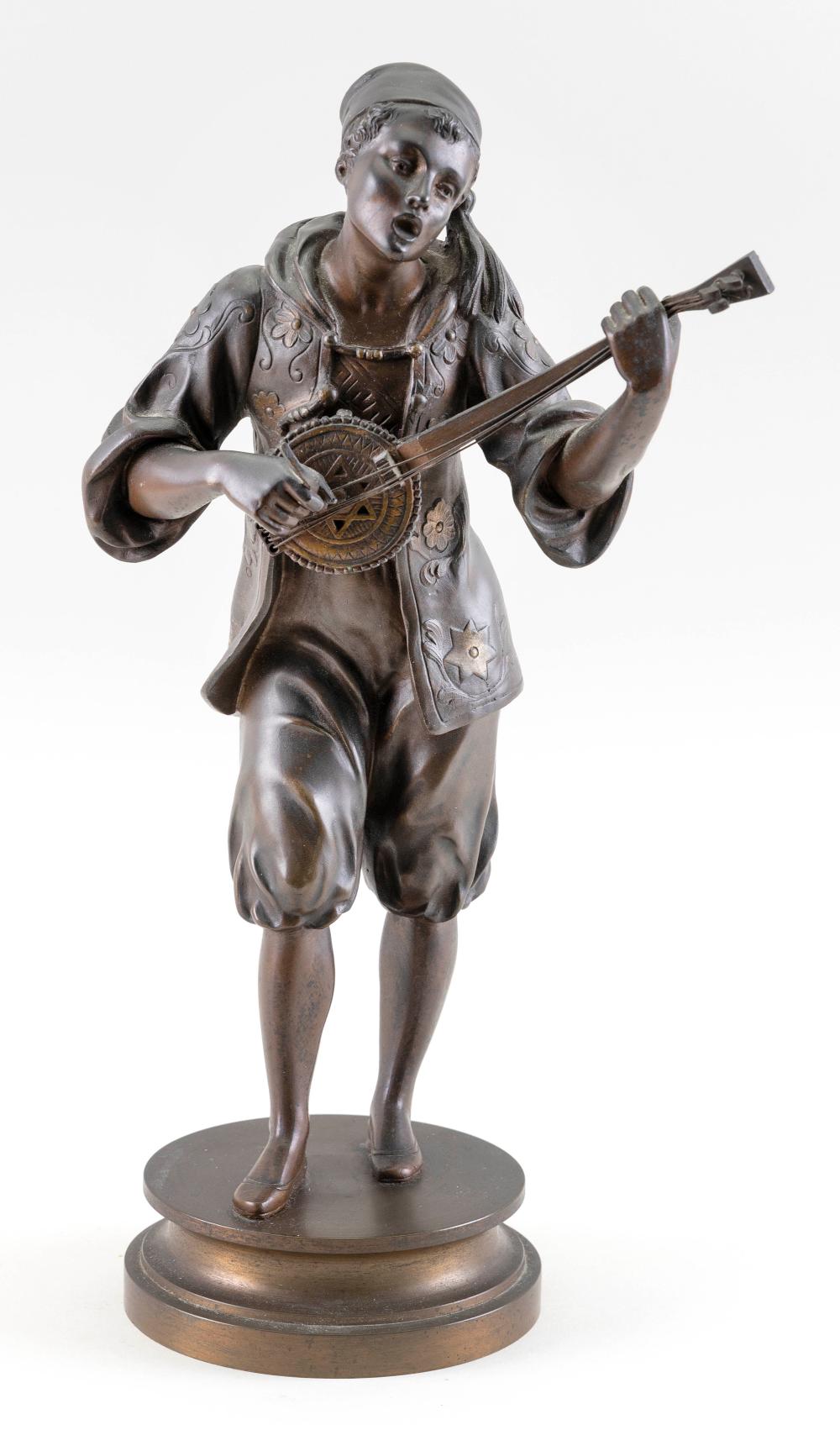 BRONZE FIGURE OF A MINSTREL 20TH