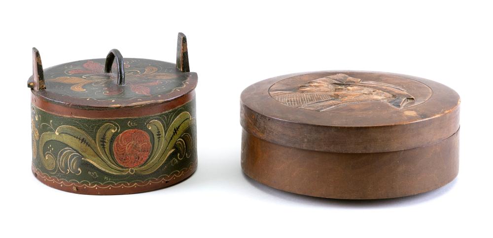 TWO CONTINENTAL ROUND WOODEN BOXESTWO 34d086