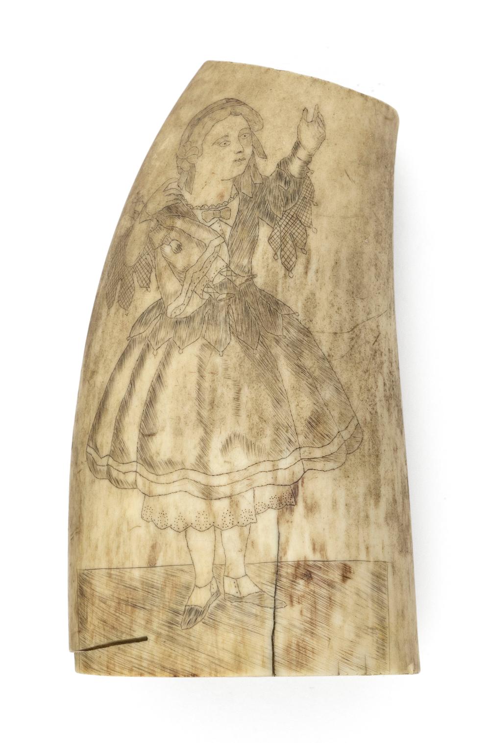 SCRIMSHAW WHALE'S TOOTH 19TH CENTURY