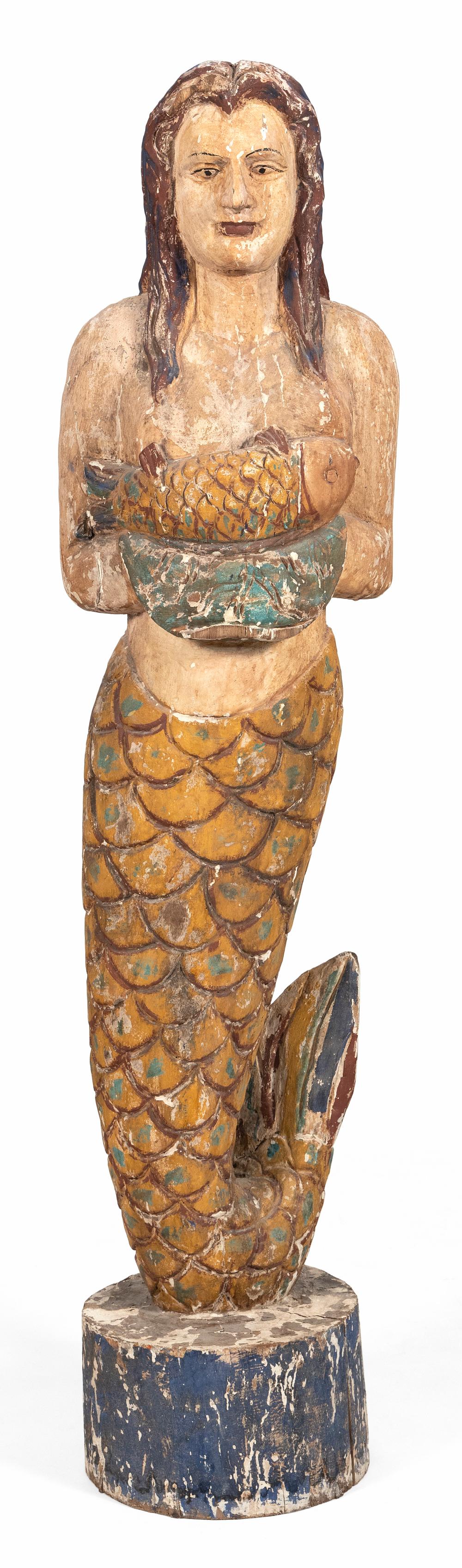 CARVED AND PAINTED STANDING MERMAID 34d0bf