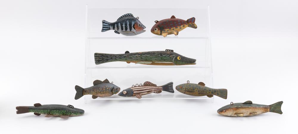 EIGHT VINTAGE FISH DECOYS MID-20TH