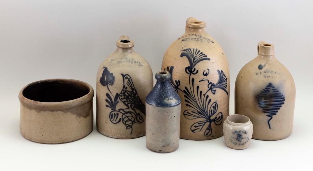 SIX NEW YORK STONEWARE ITEMS 19TH