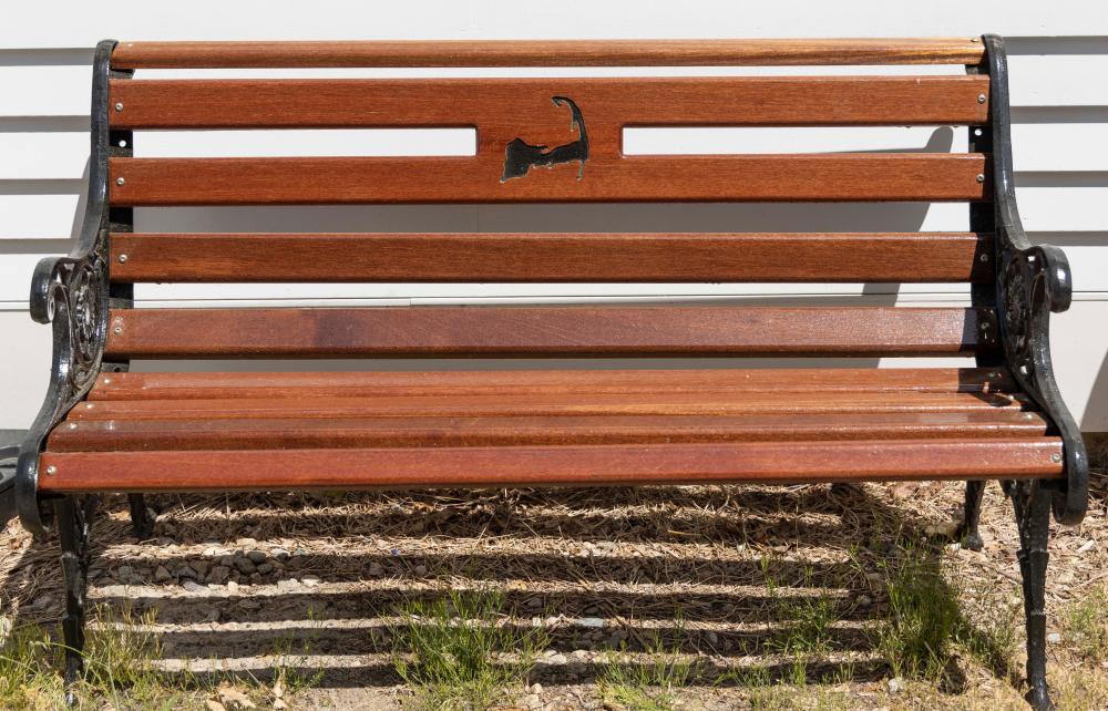 CAST IRON AND MAHOGANY GARDEN BENCH