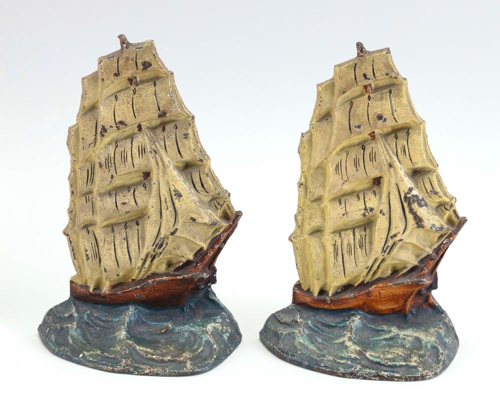 TWO PAINTED CAST IRON CLIPPER SHIP