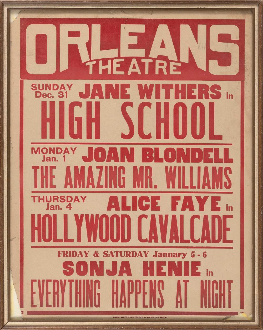 ORLEANS THEATRE MOVIE POSTER CIRCA